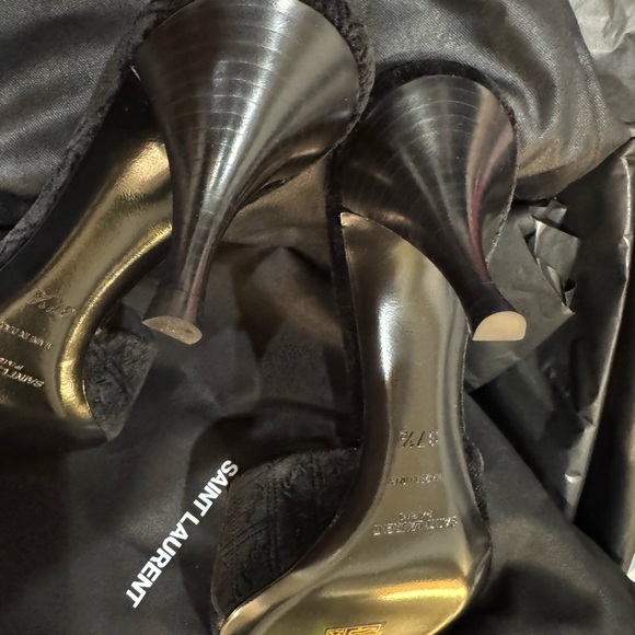 Saint Laurent Black Velvet Mules with Gold Chain Accent - Picture 5 of 9